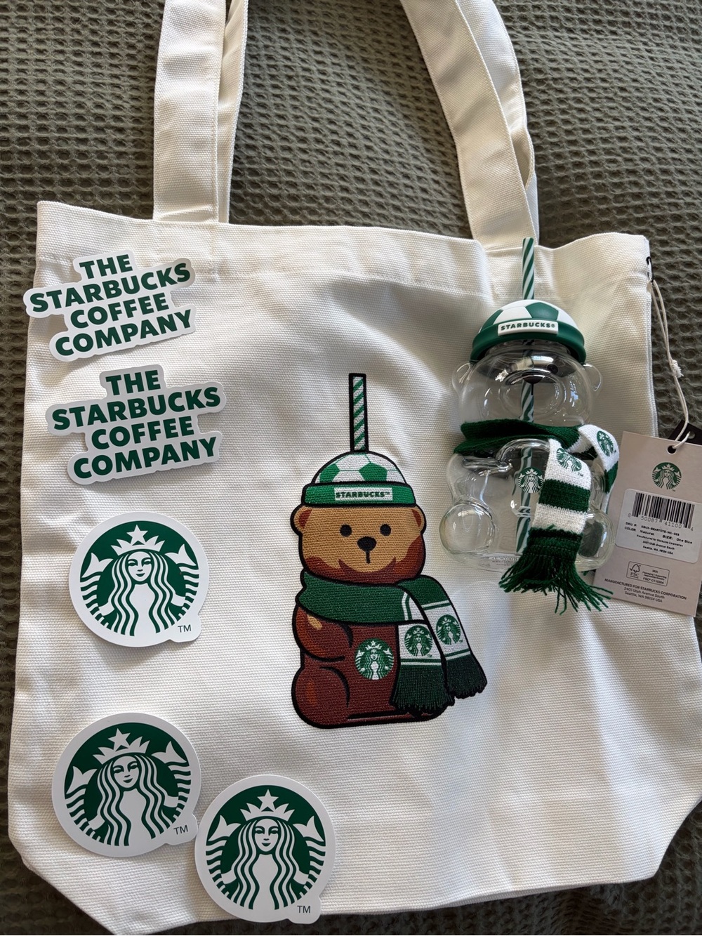 Starbucks Rare Bearista World Cup Soccer Set - glass cup and tote plus stickers